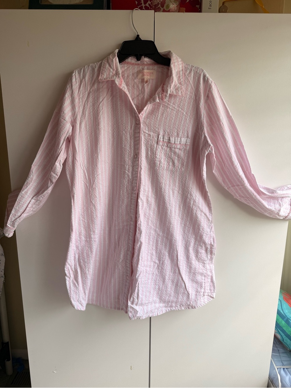 Victoria's Secret Light Pink Striped Button-Down Sleep Shirt